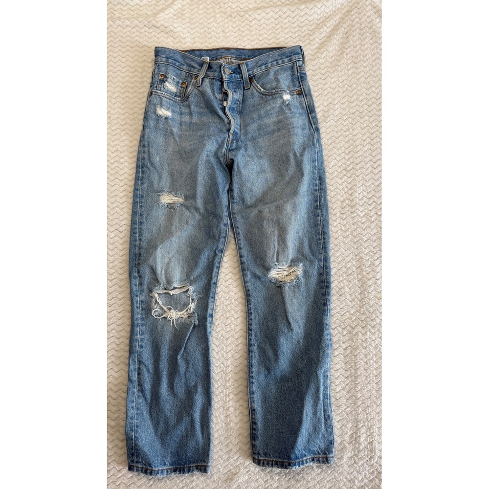 Levis 501 Original Fit Distressed Light Wash Jeans W25 L26 Button Fly 36200-0187